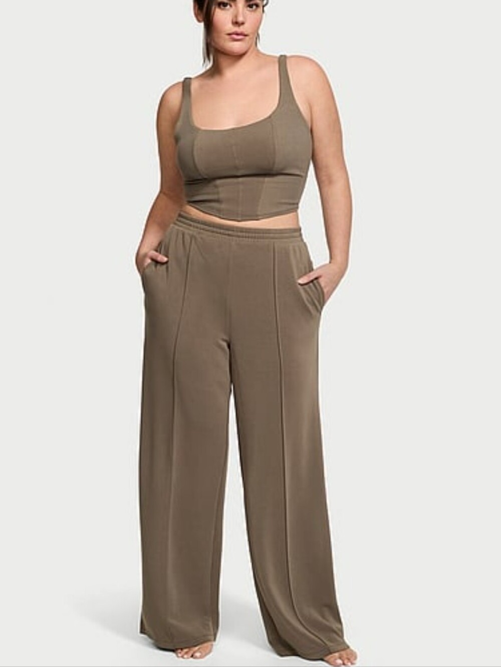 Victoria's Secret Olive-Taupe Wide-Leg Pull-On Pants